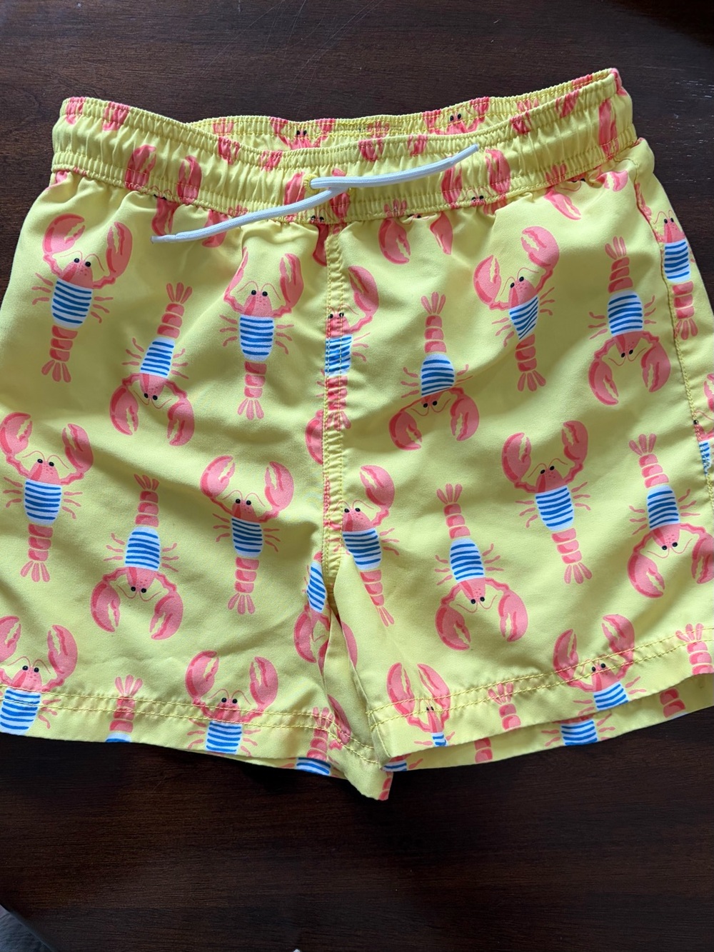 Boys’ Yellow Lobster-Print Swim Trunks